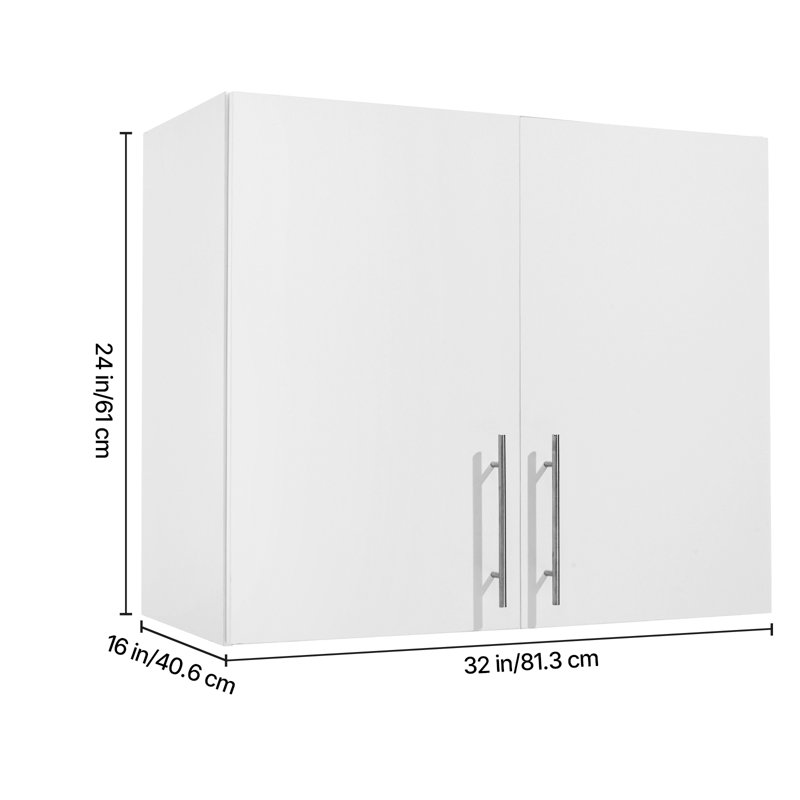 Laundry Room Wall Cabinet, 2-Tier Wall Mounted Hanging Cabinet with 2 Doors, Cupboard Organizer with Adjustable Shelf, for Bathroom, Kitchen, Garage, Laundry, 16 x 32 x 24 in (D x W x H), White
